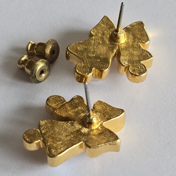 Vintage bell earrings gold tone bow pearlized pearlcore - Picture 3 of 10